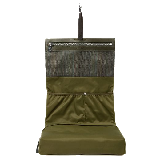 This Paul smith Khaki Nylon & Leather Trim Wash Bag opens up and can be hung on the wall in your bathroom so it's great for travel.