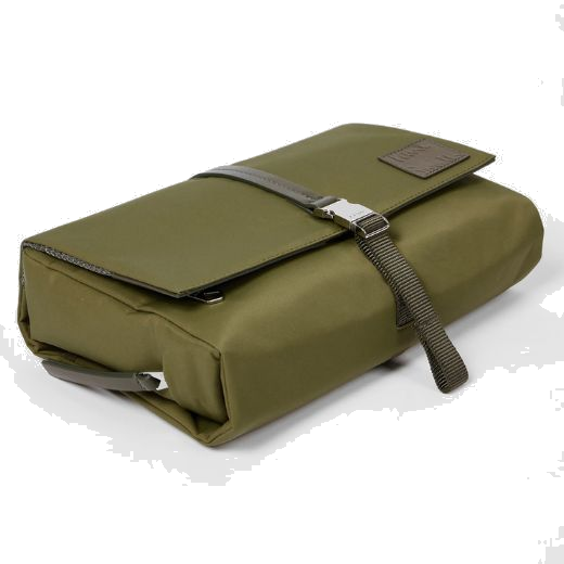Paul smith's Khaki Nylon & Leather Trim Wash Bag has a small leather patch in the corner with the Paul smith brand name embossed.