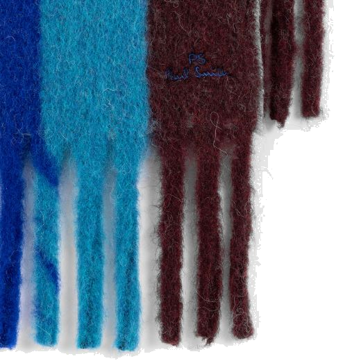 This Paul Smith Men's Block Stripe Blue & Burgundy Scarf has a thick fringe end which keeps the look quite casual.