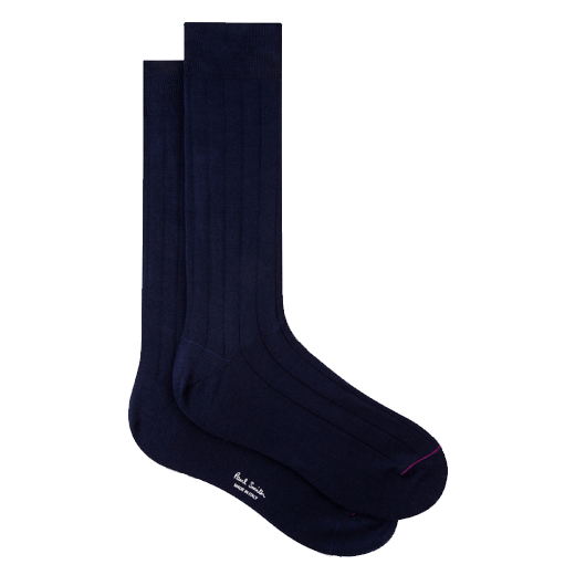 These Paul Smith Men's Cotton Blend Ribbed Socks 3-Pack have the brand name on the sole.