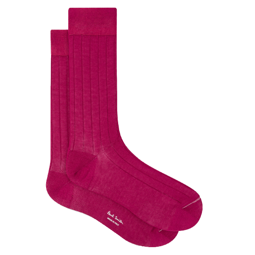 These Paul Smith Men's Cotton Blend Ribbed Socks 3-Pack come in a tan colour, a navy, and a raspberry pink.