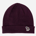 The Men's Red Wool Beanie Hat with Striped Zebra Logo by Paul Smith.