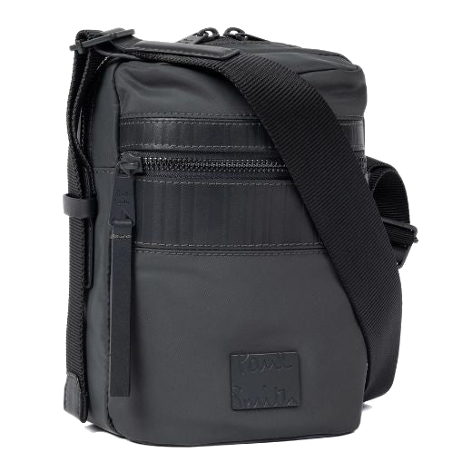 This Men's Slate Grey 'Shadow Stripe' Trim Flight Bag by Paul Smith has a chunky shoulder strap with leather trims and an adjustable buckle.
