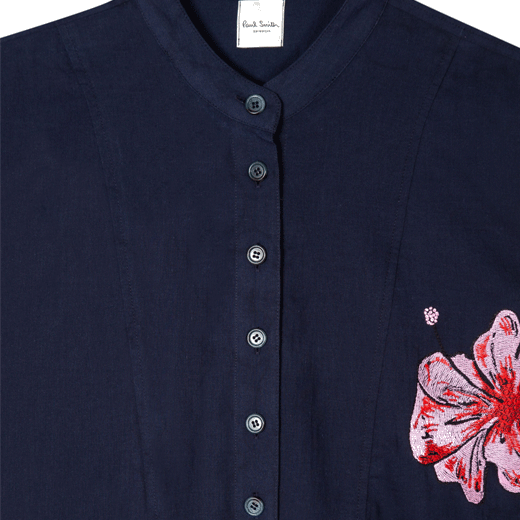 Paul Smith Navy Embroidered Cotton Tunic with 'Sea Floral' Design And Button Front