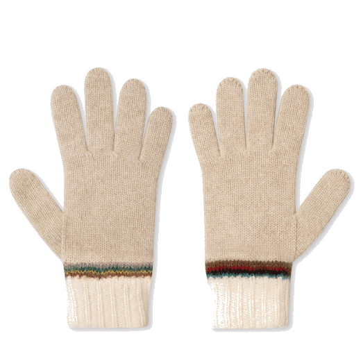 These Paul Smith Oatmeal 'Signature Stripe' Wool Gloves are made with lambswool and mohair and also have a matching hat available.
