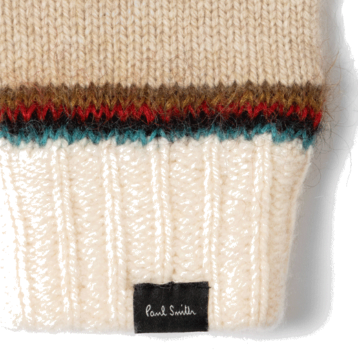 These Oatmeal 'Signature Stripe' Wool Gloves by Paul Smith have the Signature Stripe detailing going across the wrists.