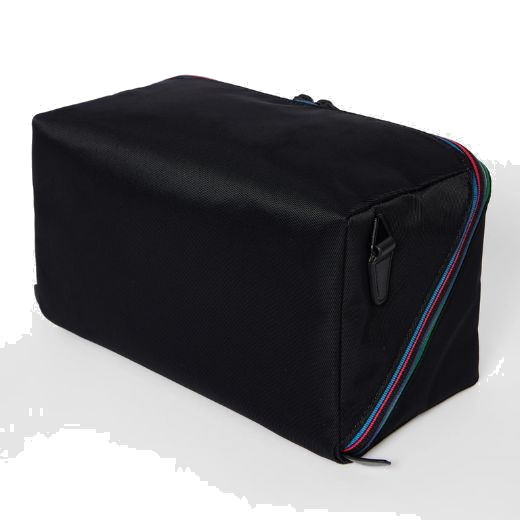 The Paul Smith PS Black 'Sports Stripe' Wash Bag has the sports stripe that goes along the zipped edge on the seams.