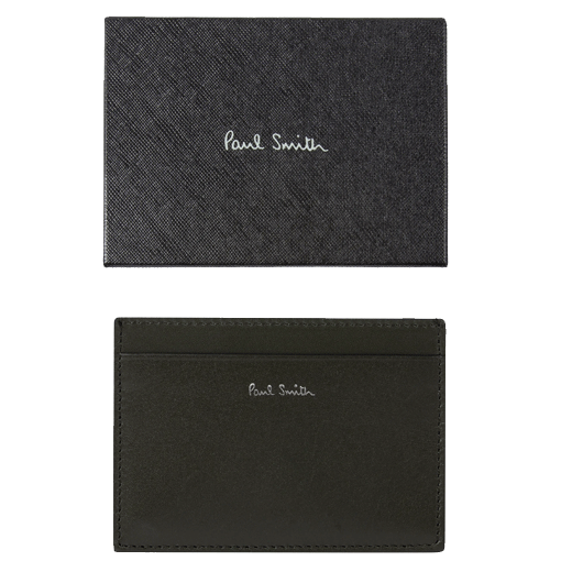 This Shadow Stripe Dark Green 3CC Leather Card Holder by Paul smith can be embossed on one side.