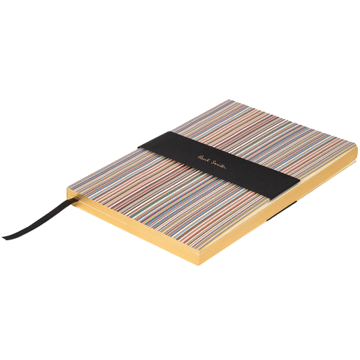 This Paul Smith Signature Stripe A5 Lined Notebook features gold-edged pages.