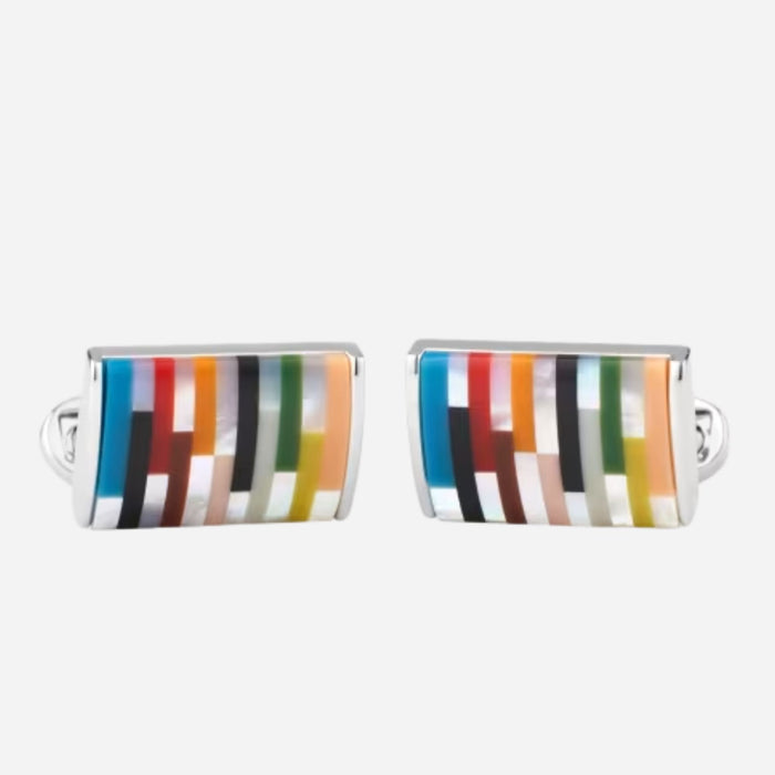 The Paul Smith Silver Metallic 'Signature Stripe' Curve Cufflinks by Paul Smith.