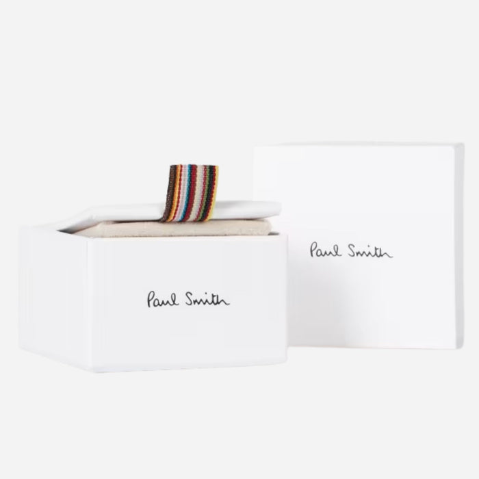 The gift box for the Paul Smith Silver Metallic 'Signature Stripe' Curve Cufflinks.