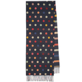 Paul Smith's Spot-Stripe Navy Wool-Cashmere Scarf features frayed edges.