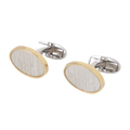 This pair of Paul Smith Stripe Logo Oval Cufflinks are silver-toned with a gold edge that stands out and adds a bit of luxury to a simple shirt and trousers.