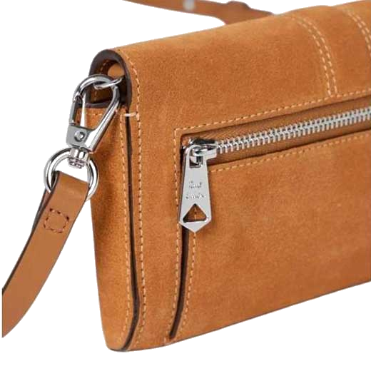 The Paul Smith logo has been engraved onto the zips of this brown suede cross body bag.