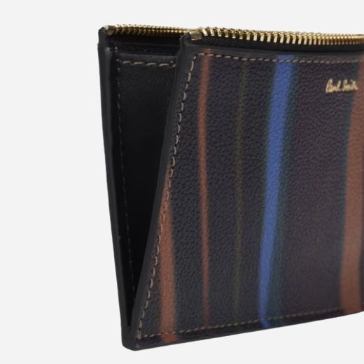 Side view of the Women's 'Midnight Swirl' Leather 4CC Small Purse with Zip.