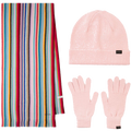 This Women's Stripe Scarf, Pink Gloves & Hat Gift Set is designed by Paul Smith.