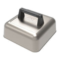 Silver with black handle and engraved pit boss logo. Front view