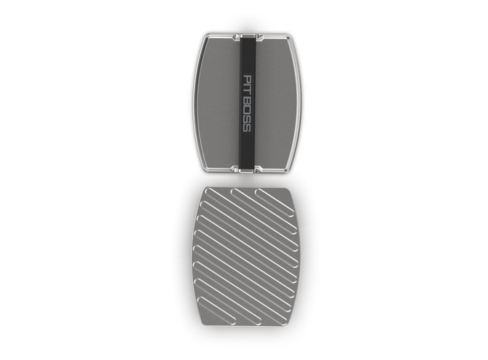 Gray Pit Boss Grills PB Griddle Press cooking tool with textured surface and branding.