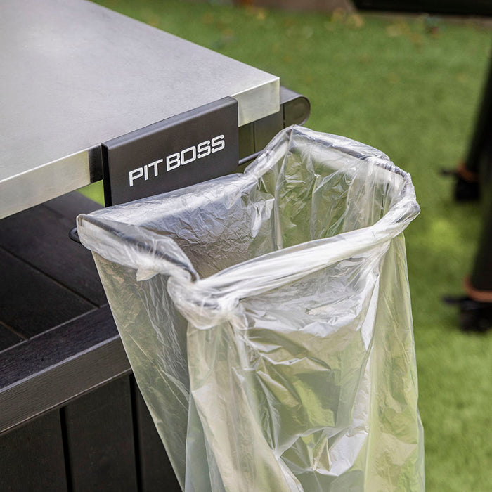 Pit Boss Magnetic Trash Bag Holder for BBQ Grills and Smoker Upgrade Attachment, magnetized to prep station with clear trash bag