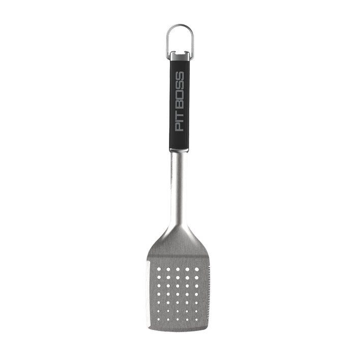 Pit Boss Grills BBQ Spatula, stainless steel with black handle and drain slots