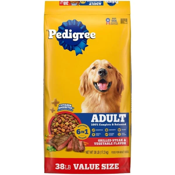 Pedigree  Adult Dry Dog Food Grilled Steak & Vegetable Flavor Dog Kibble, 38lb