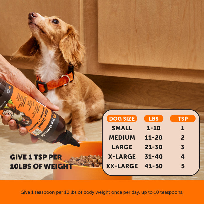 Pet Honesty Hip and Joint Bone Broth and Glucosamine Oil Supplement for Dogs, Turkey Flavor, 12 oz.