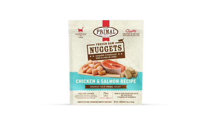 Primal Cat Frozen Raw Nuggets - 3lb Chicken & Salmon Recipe
