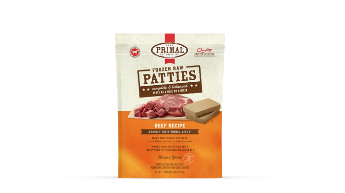 Primal Dog Frozen Raw Patties - 6lb Beef Recipe