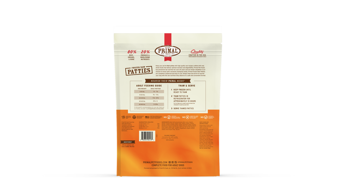Primal Dog Frozen Raw Patties - 6lb Beef Recipe