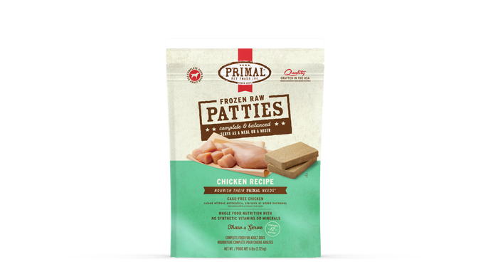 Primal Dog Frozen Raw Patties - 6lb Chicken Recipe