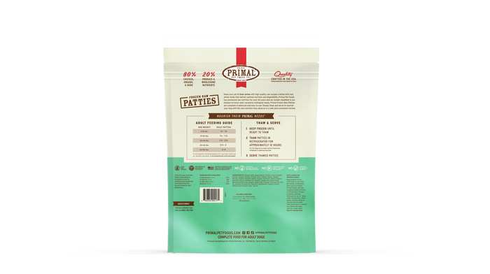 Primal Dog Frozen Raw Patties - 6lb Chicken Recipe