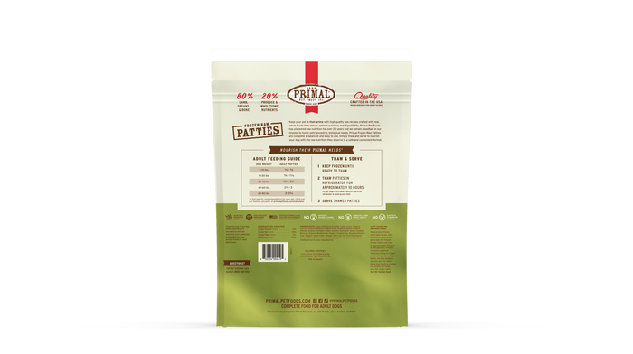 Primal Dog Frozen Raw Patties - 6lb Lamb Recipe
