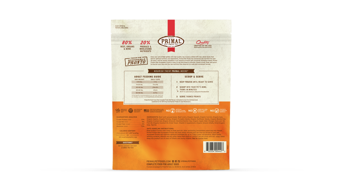 Primal Dog Frozen Raw Pronto - 4lb Beef Recipe