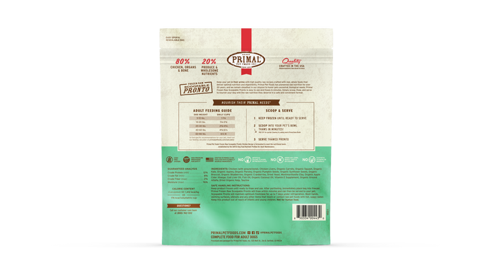 Primal Dog Frozen Raw Pronto - 4lb Chicken Recipe