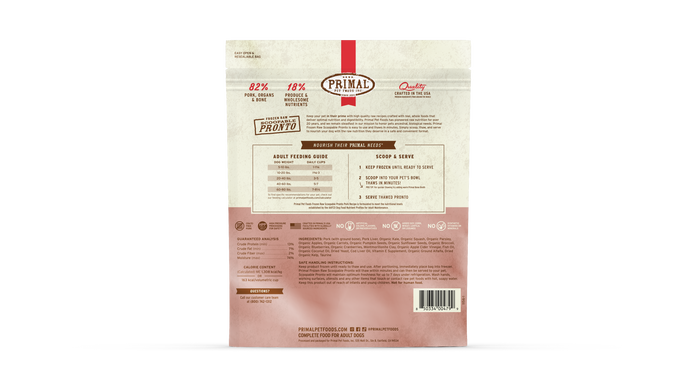 Primal Dog Frozen Raw Pronto - 4lb Pork Recipe