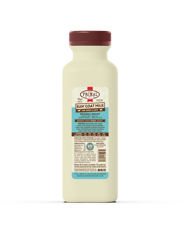 Primal Frozen Raw Goat Milk for Dogs & Cats - 16oz Original