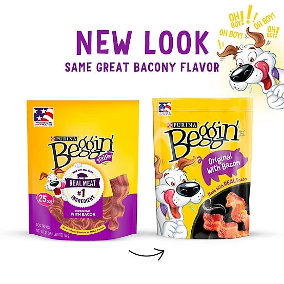 Purina Beggin' Bacon Flavor Real Meat Dog Strip Treats, 48 oz.