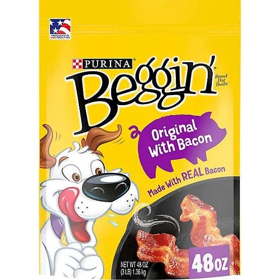 Purina Beggin' Bacon Flavor Real Meat Dog Strip Treats, 48 oz.