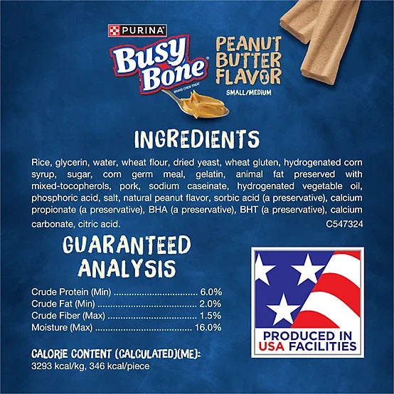 Purina Busy Bone Adult Dog Chew Bone Treats, Peanut Butter, 10 ct. Pouch