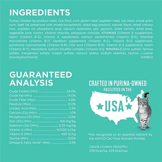 Purina ONE Adult Indoor/Outdoor Sensitive Skin and Stomach Natural Turkey Recipe Dry Cat Food, 7lb