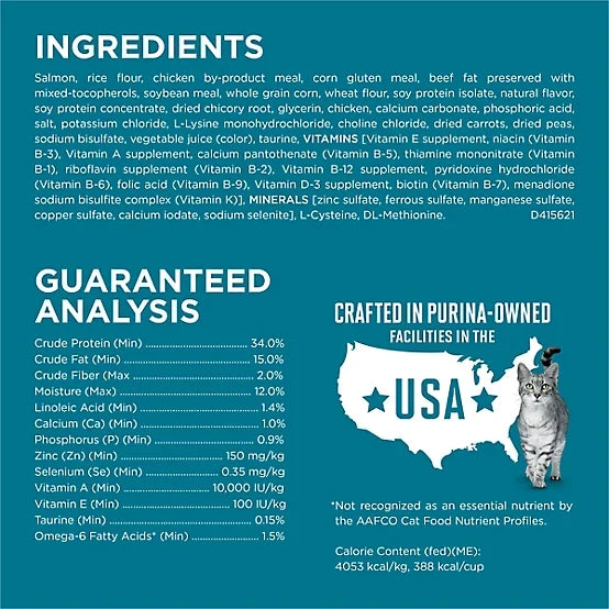 Purina ONE Natural Adult Indoor/Outdoor Tender Selects Blend with Real Salmon Recipe Dry Cat Food, 7lb