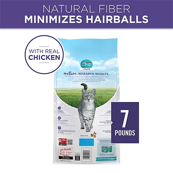 Purina ONE Plus Adult Hairball Control Chicken Recipe Natural Dry Cat Food, 7lb