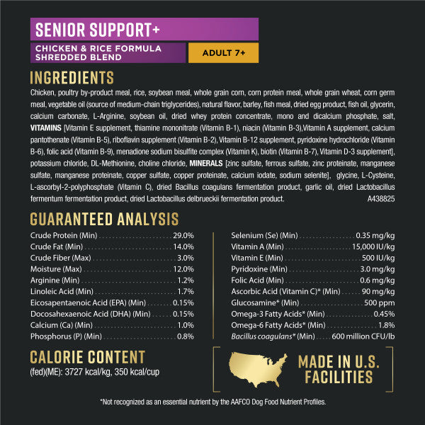 Purina Pro Plan AdvantEDGE Senior Support Plus Shredded Blend Chicken and Rice Formula Dry Dog Food