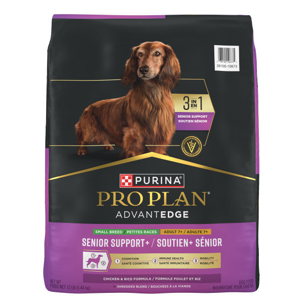 Purina Pro Plan AdvantEDGE Senior Support Plus Small Breed Shredded Blend Chicken and Rice Formula Dry Dog Food, 12lb
