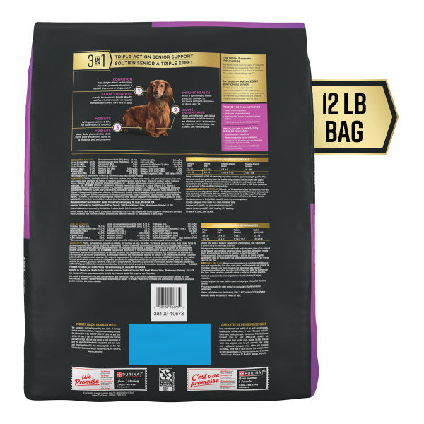 Purina Pro Plan AdvantEDGE Senior Support Plus Small Breed Shredded Blend Chicken and Rice Formula Dry Dog Food, 12lb