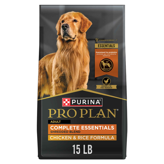 Purina Pro Plan Complete Essentials Shredded Blend Chicken and Rice Dog Food Dry Formula with Probiotics for Dogs
