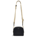 Radley's Arden Crescent Black Cross Body Bag has a contrasting beige adjustable strap.