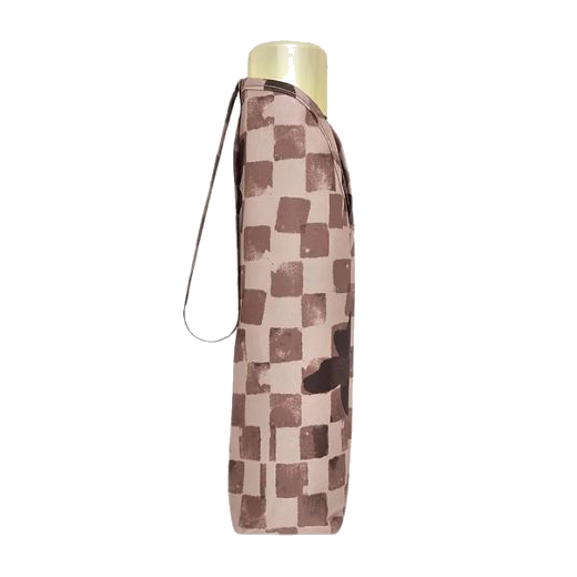 The Radley brand name is engraved on the Check Stone Responsible Handbag Umbrella at the base of the gold metal handle.