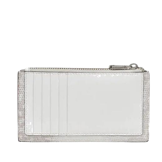 The Coin Street Bright White Faux Lizard Medium Ziptop Purse features 5 card slots on the outside of the purse.