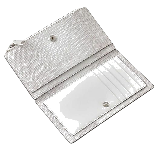 Inside the press stud closure of the Coin Street Bright White Faux Lizard Medium Ziptop Purse are 5 more card slots.